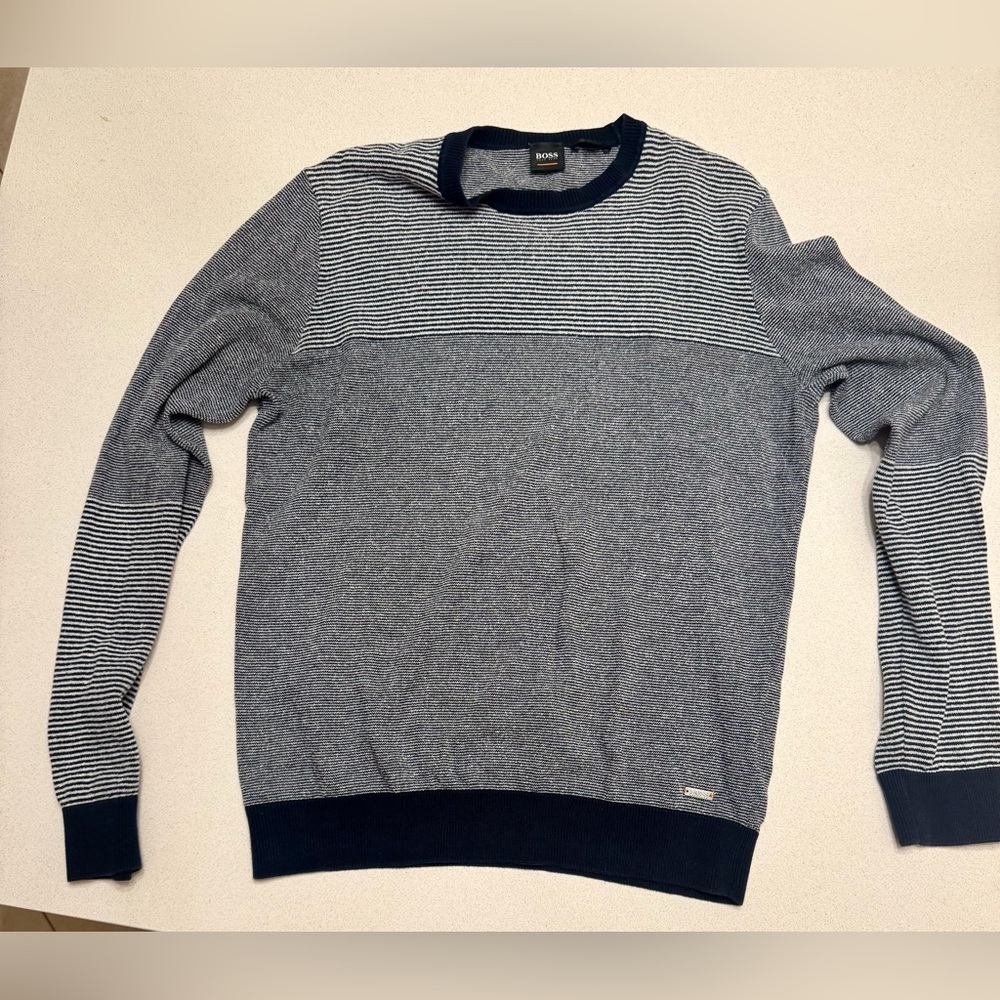 Boss Blue and White Crewneck Sweater